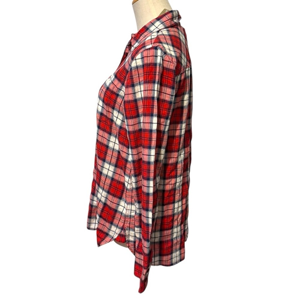 J.Crew Red Plaid Flannel Button Down Shirt Women’s Size 4 Long Sleeve Cotton - Picture 4 of 8